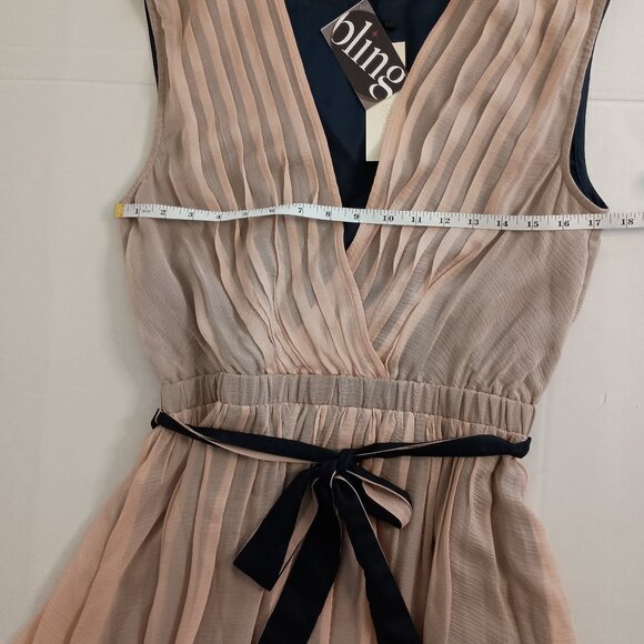 MM Couture Feminine Women’s Tan & Black Silk V-Neck Belted Dress Size L NWT - Picture 11 of 15
